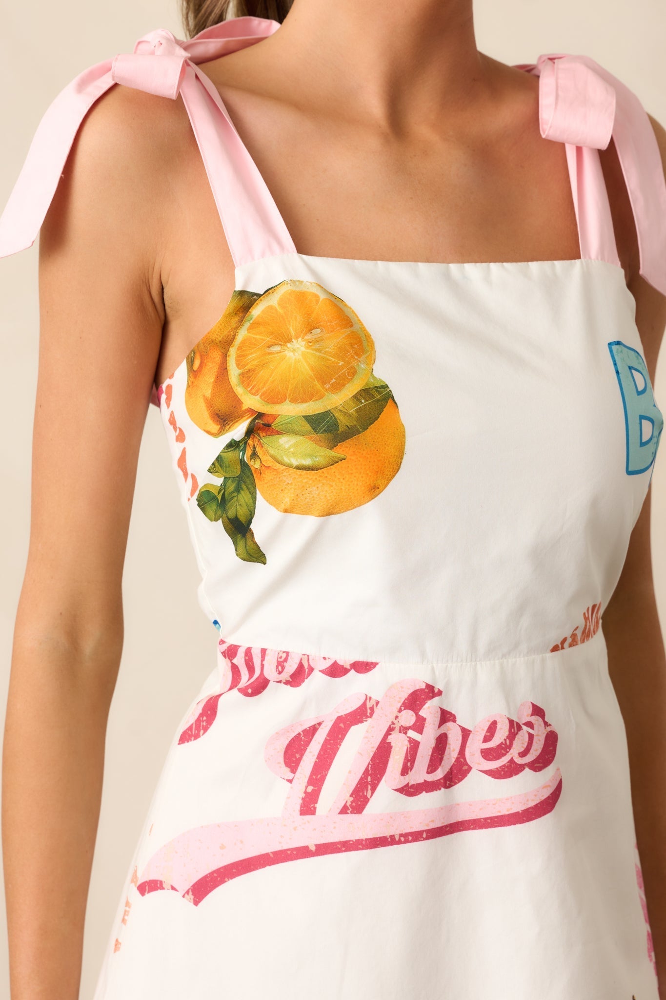 Take A Chance Cotton Ivory Tropical Fruit Print Midi Dress