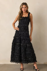 Something Good Black Floral Applique Maxi Dress