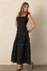 Something Good Black Floral Applique Maxi Dress