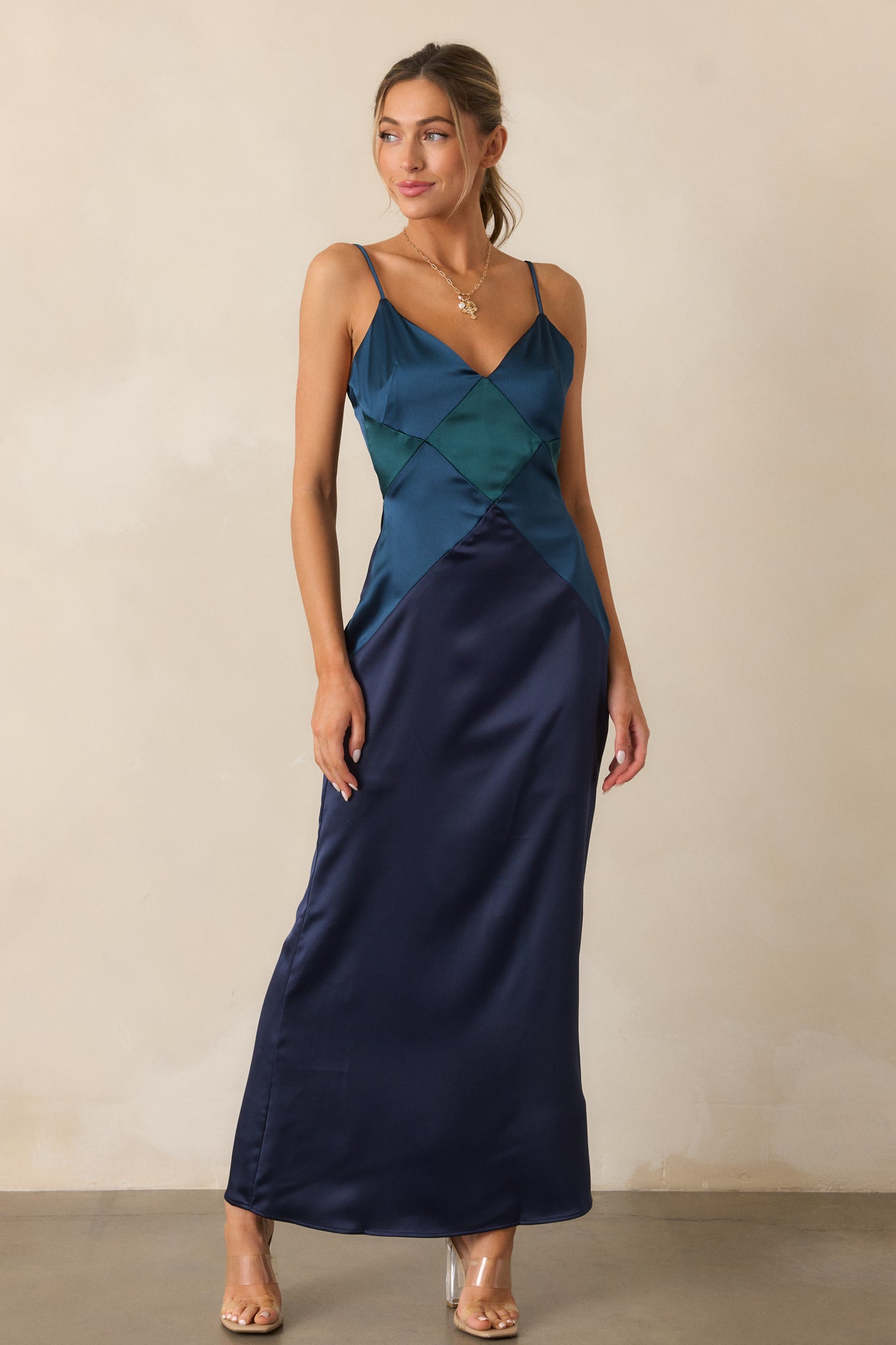 Celestial Skies Midnight Blue Satin Maxi Dress
