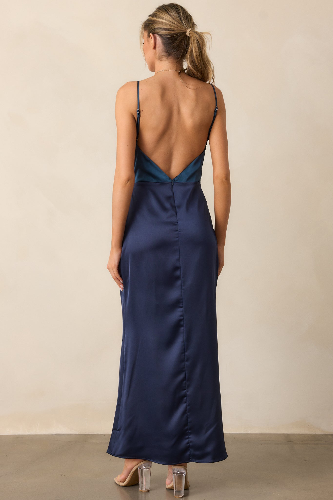 Celestial Skies Midnight Blue Satin Maxi Dress