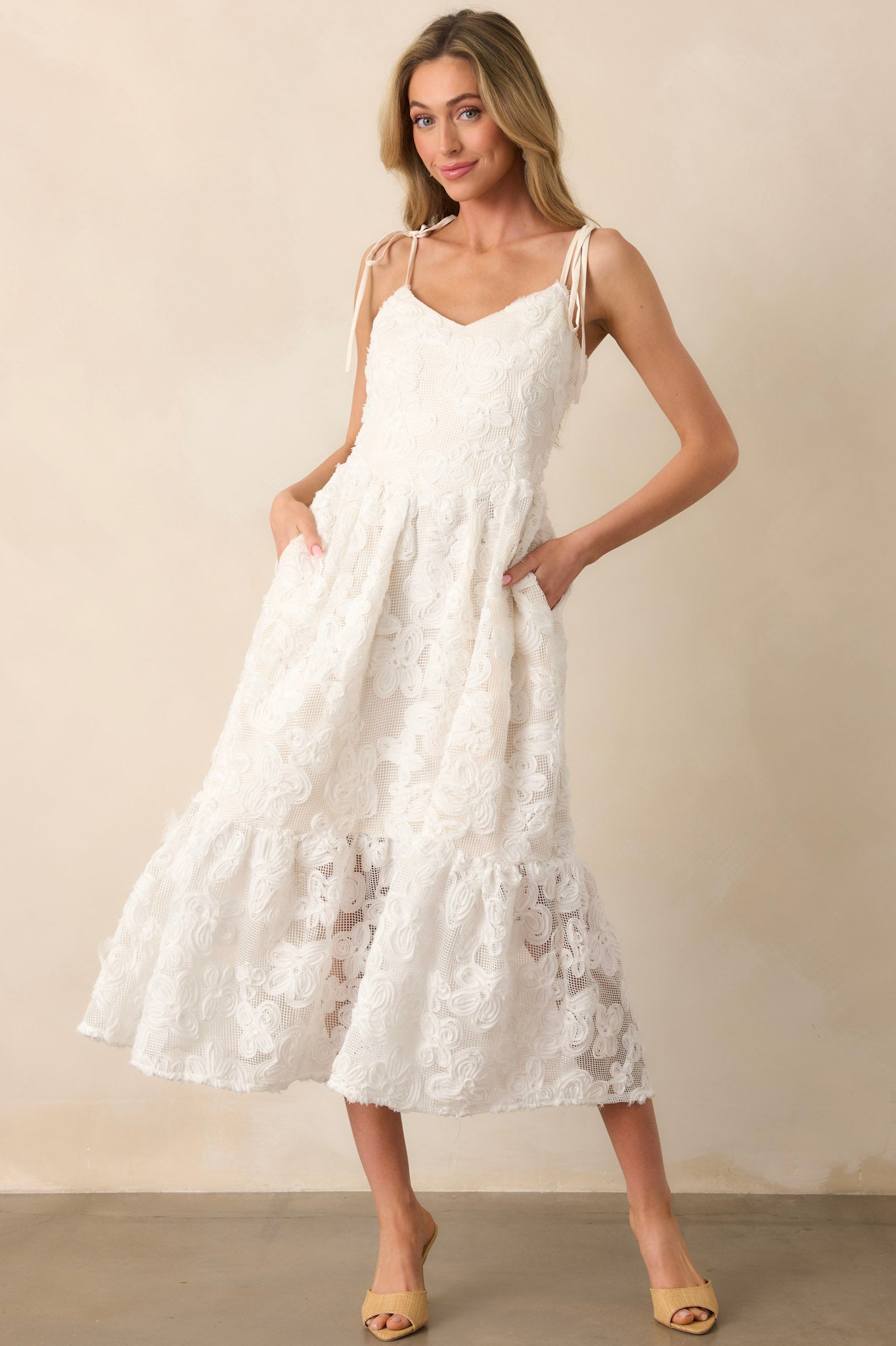 World of Possibilities Ivory Floral Lace Maxi Dress