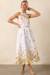 Twirl Me Lavender Floral Embroidered Halter Midi Dress