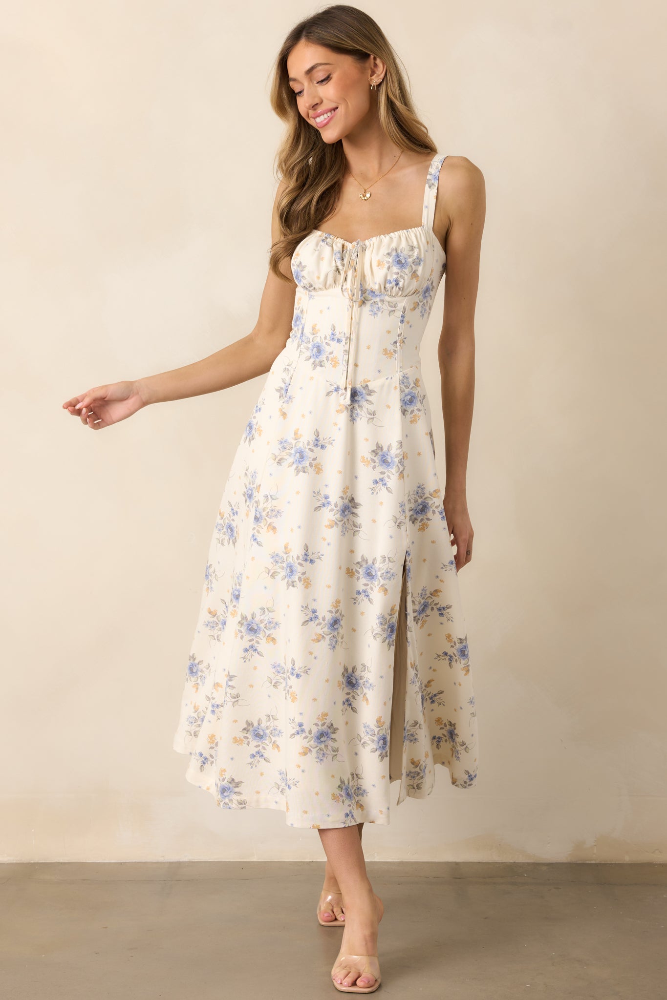 The Josephine Periwinkle Floral Corset Maxi Dress