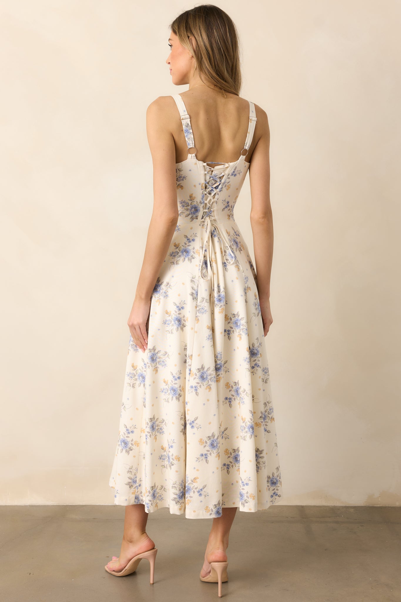 The Josephine Periwinkle Floral Corset Maxi Dress