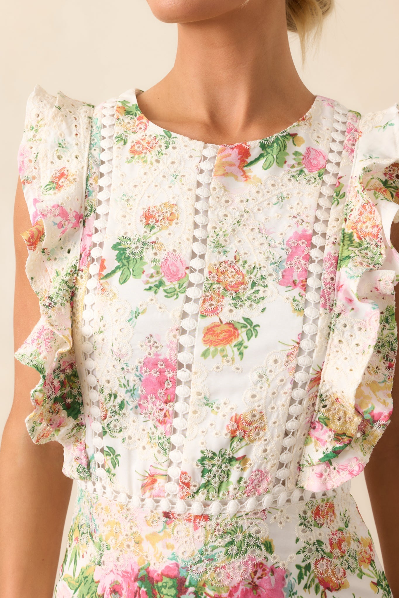 Where The Night Takes Us Ivory Floral Cotton Mini Dress