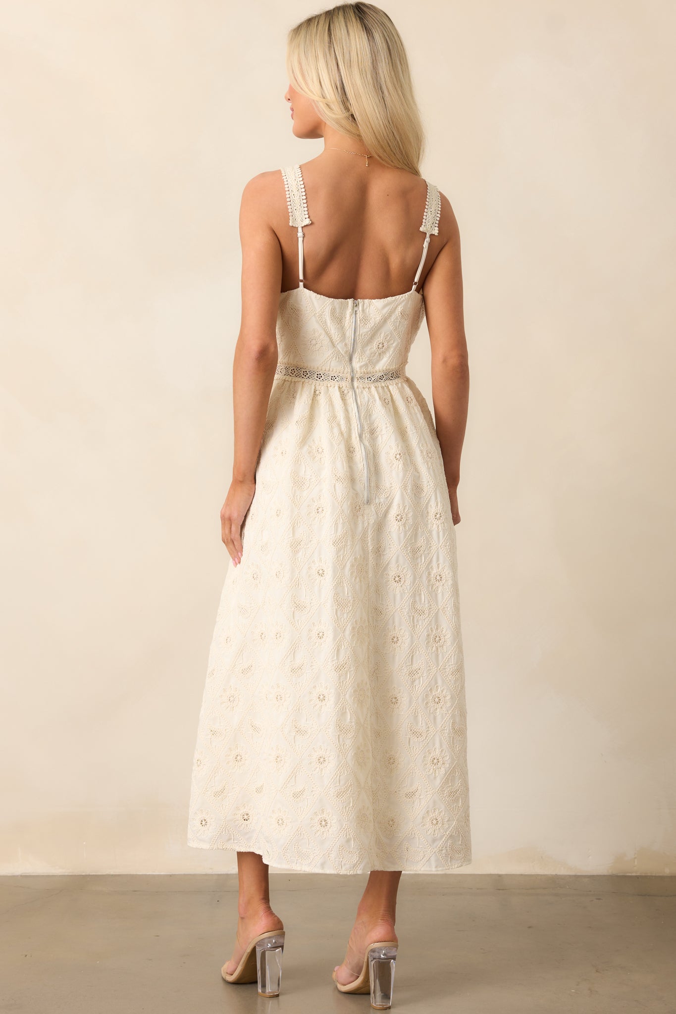 A Touch Of Grace Ivory Embroidered Cutout Midi Dress