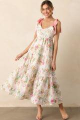 Invite Only Light Pink Multi Floral Embroidered Eyelet Midi Dress