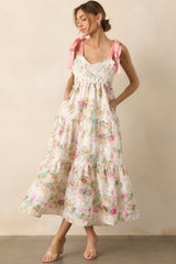 Invite Only Light Pink Multi Floral Embroidered Eyelet Midi Dress