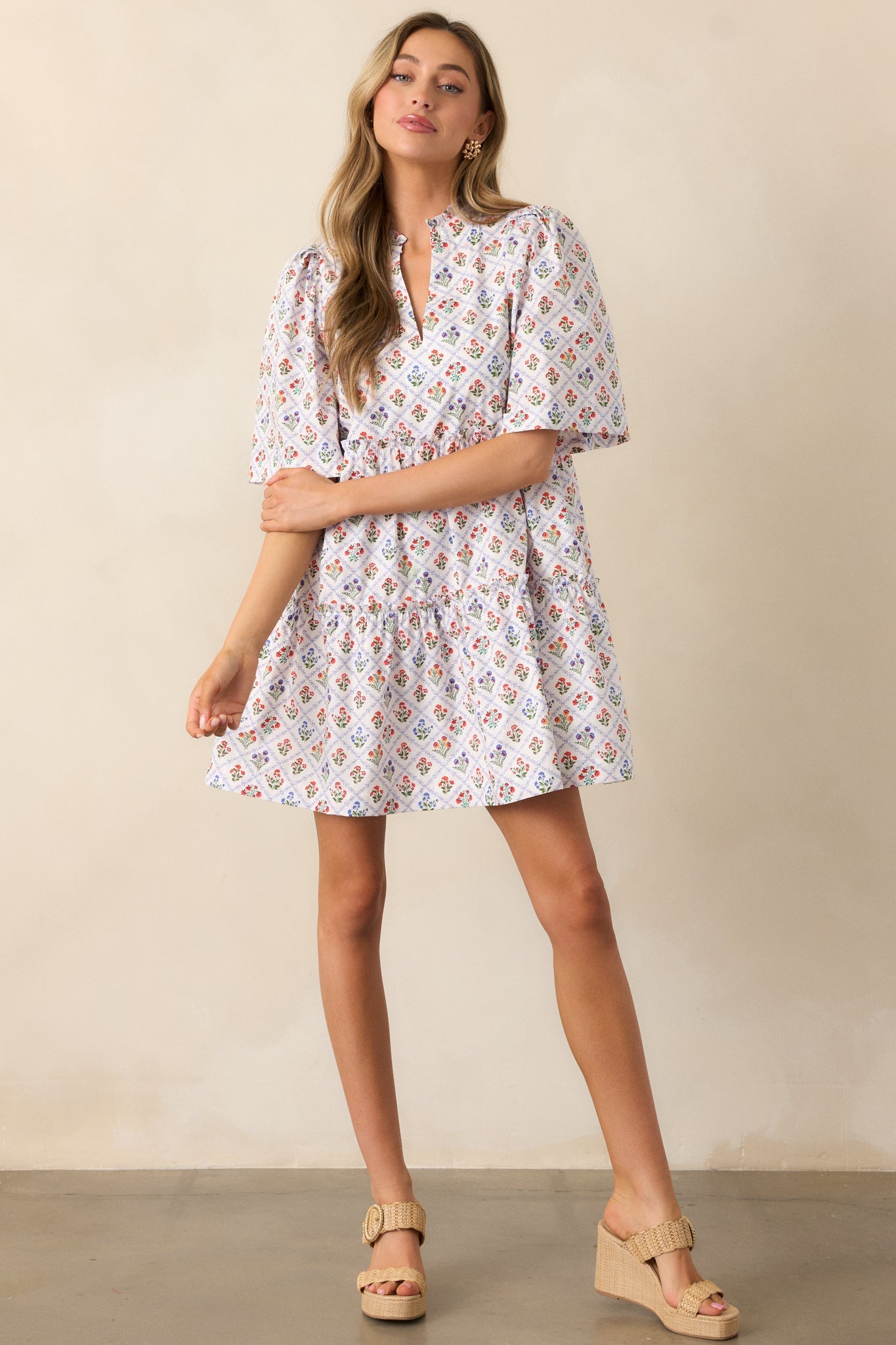 Hold Onto Hope Light Blue Floral Cotton Mini Dress