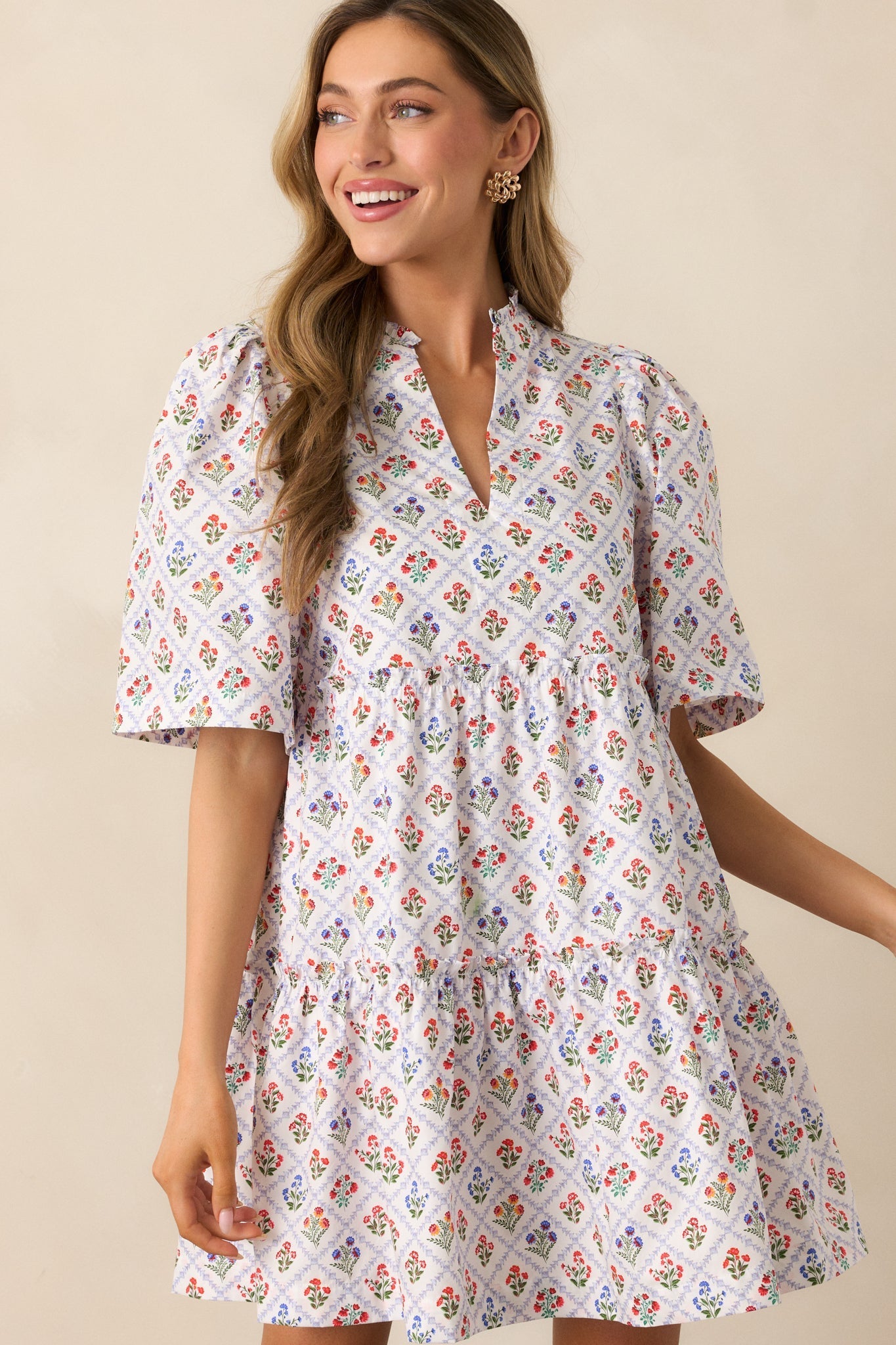 Hold Onto Hope Light Blue Floral Cotton Mini Dress