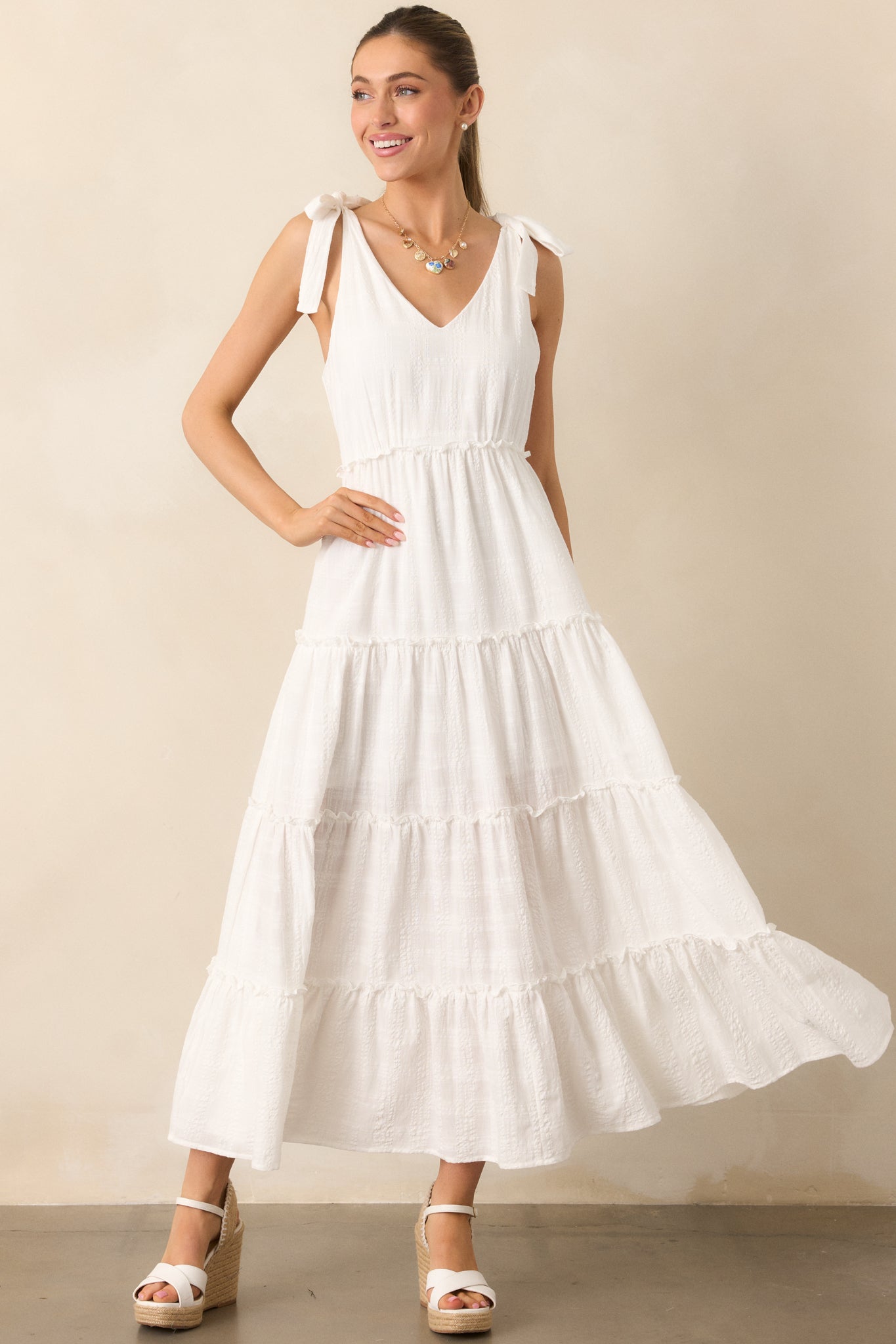 Half Past Sunset Ivory Cotton Tiered Maxi Dress