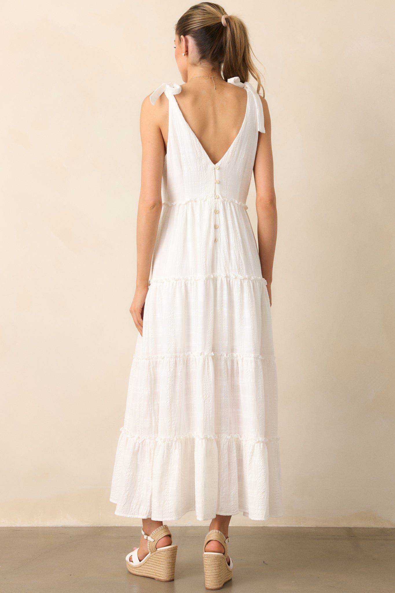 Half Past Sunset Ivory Cotton Tiered Maxi Dress