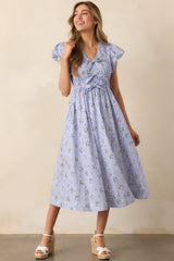 On A Good Note Blue Stripe Floral Cotton Midi Dress