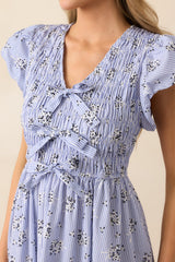 On A Good Note Blue Stripe Floral Cotton Midi Dress