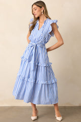 Feeling Free Blue Stripe Cotton Flutter Sleeve Maxi Dress