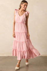 Half Past Sunset Rose Pink Cotton Tiered Maxi Dress