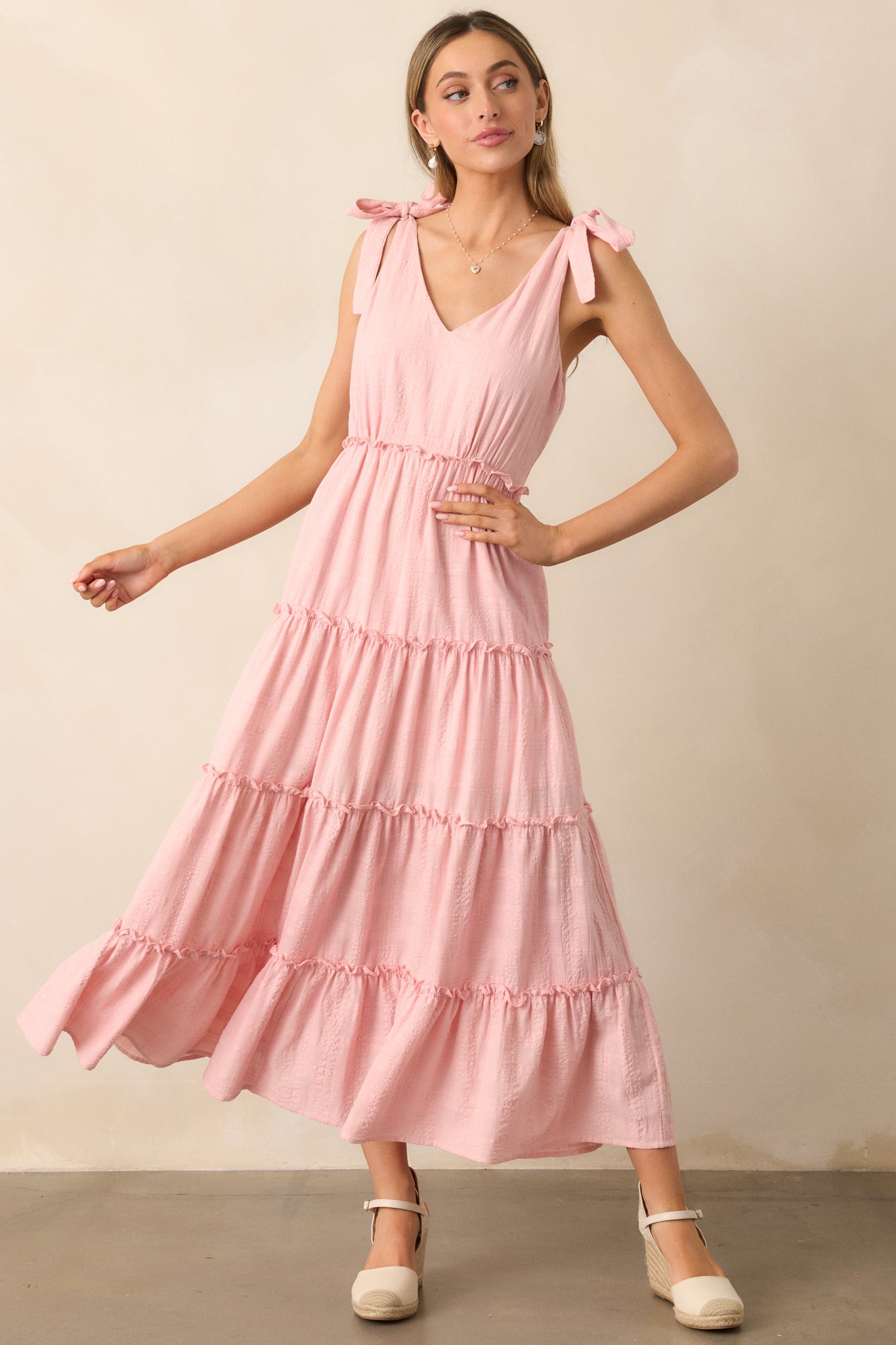 Half Past Sunset Rose Pink Cotton Tiered Maxi Dress