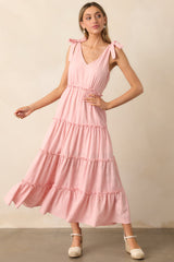 Half Past Sunset Rose Pink Cotton Tiered Maxi Dress