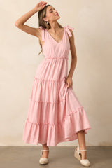 Half Past Sunset Rose Pink Cotton Tiered Maxi Dress