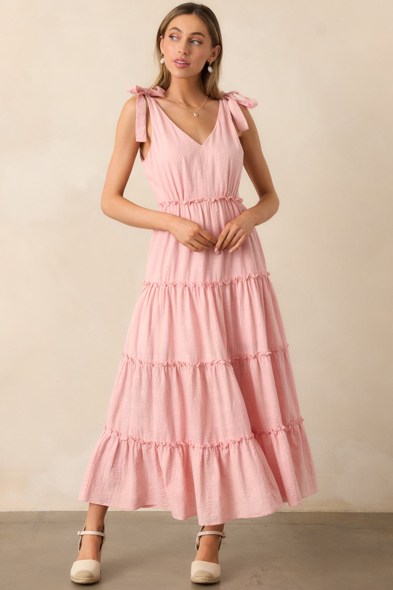 Half Past Sunset Rose Pink Cotton Tiered Maxi Dress