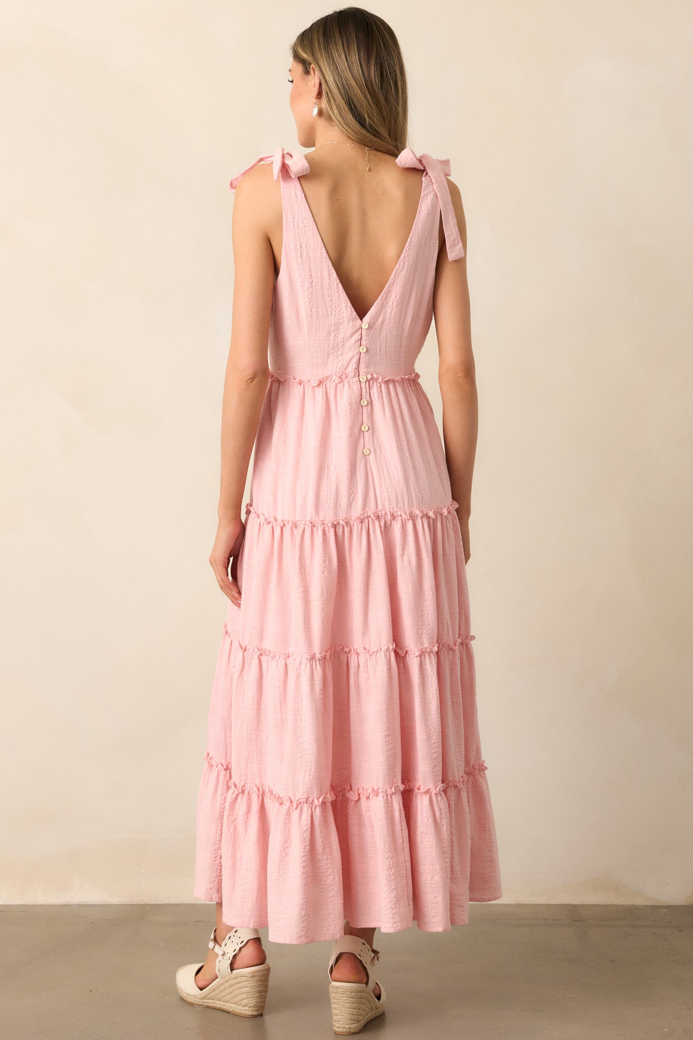 Half Past Sunset Rose Pink Cotton Tiered Maxi Dress