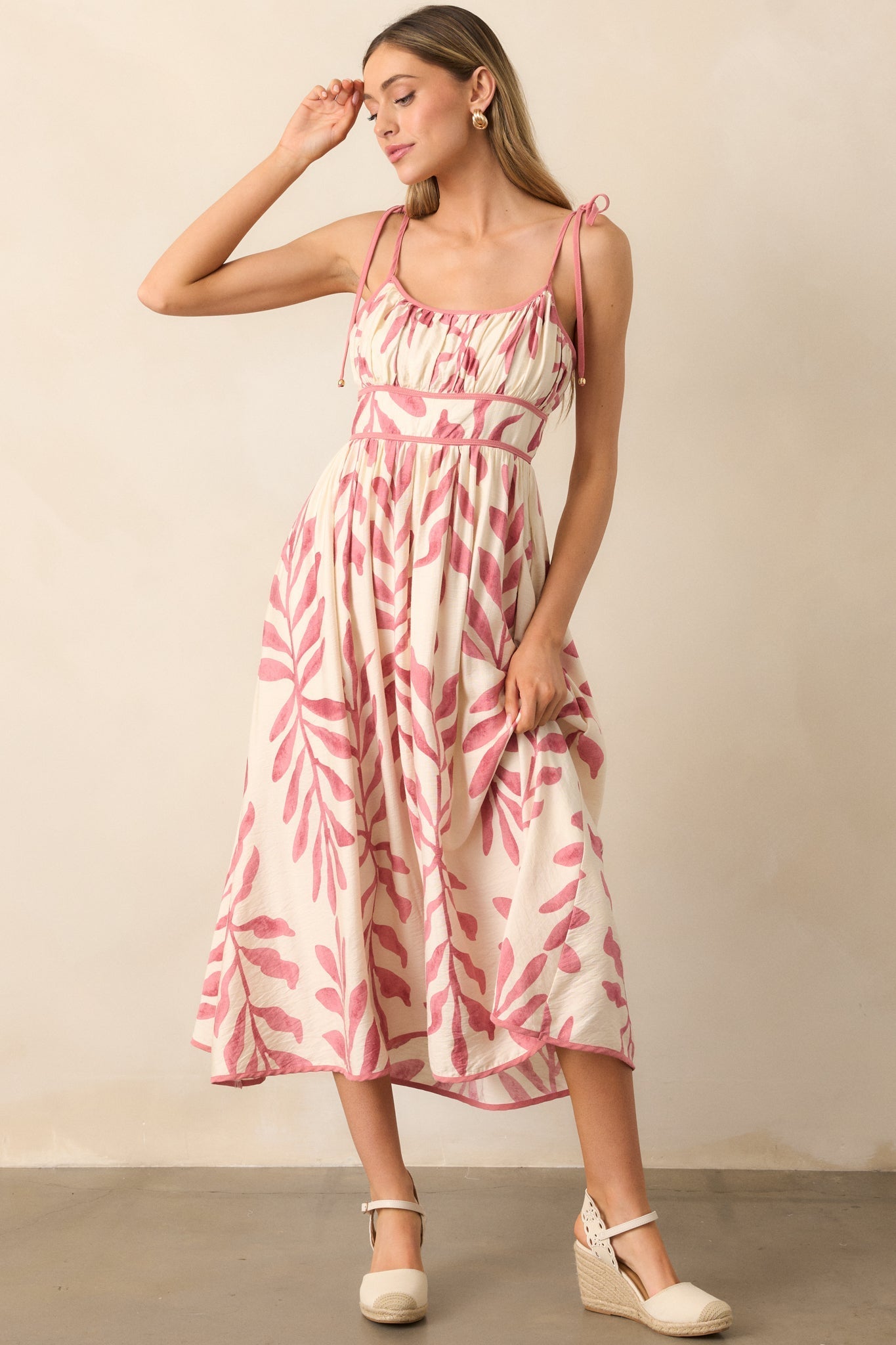 Peaceful Palms Pink Tropical Print Midi Dress
