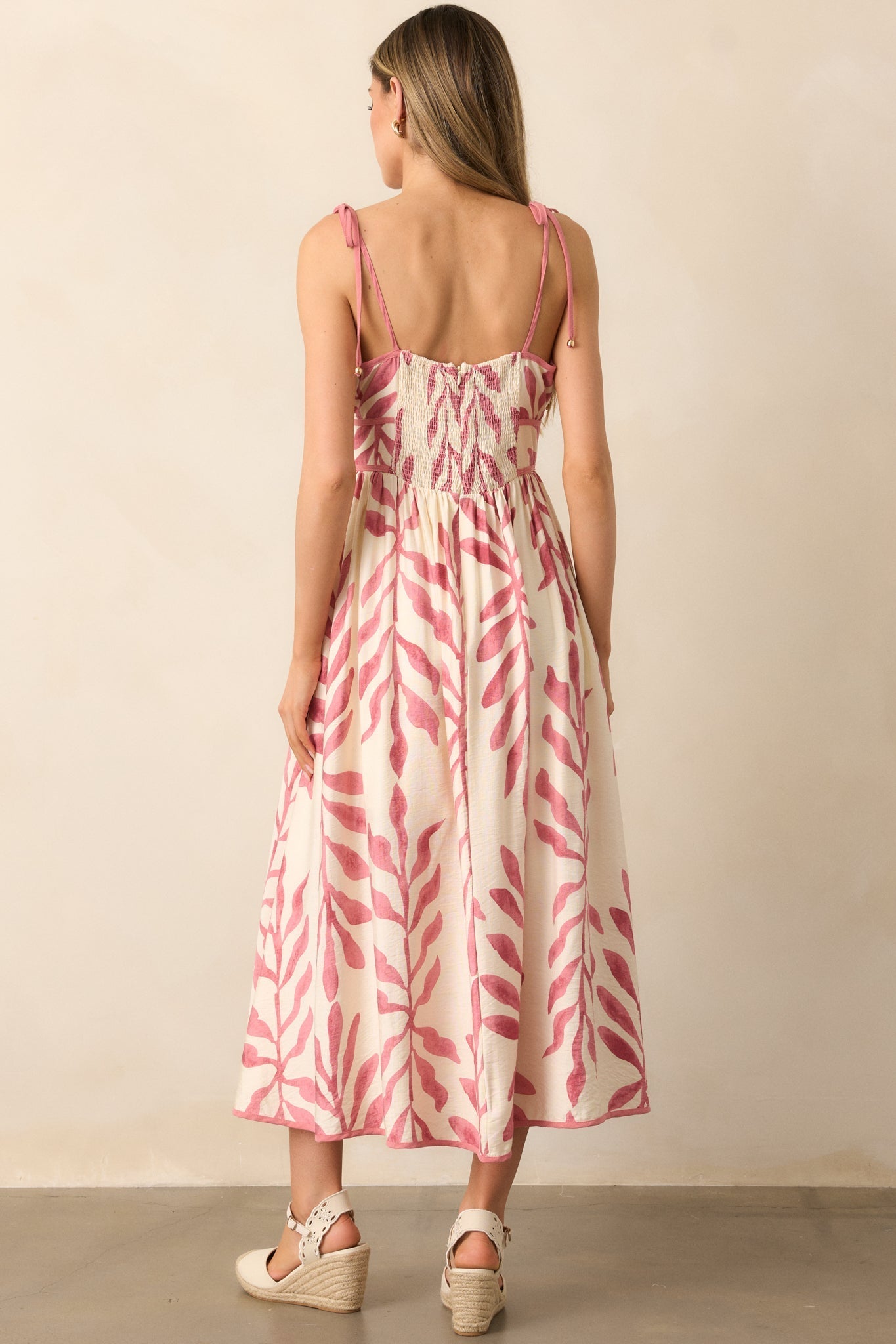 Peaceful Palms Pink Tropical Print Midi Dress