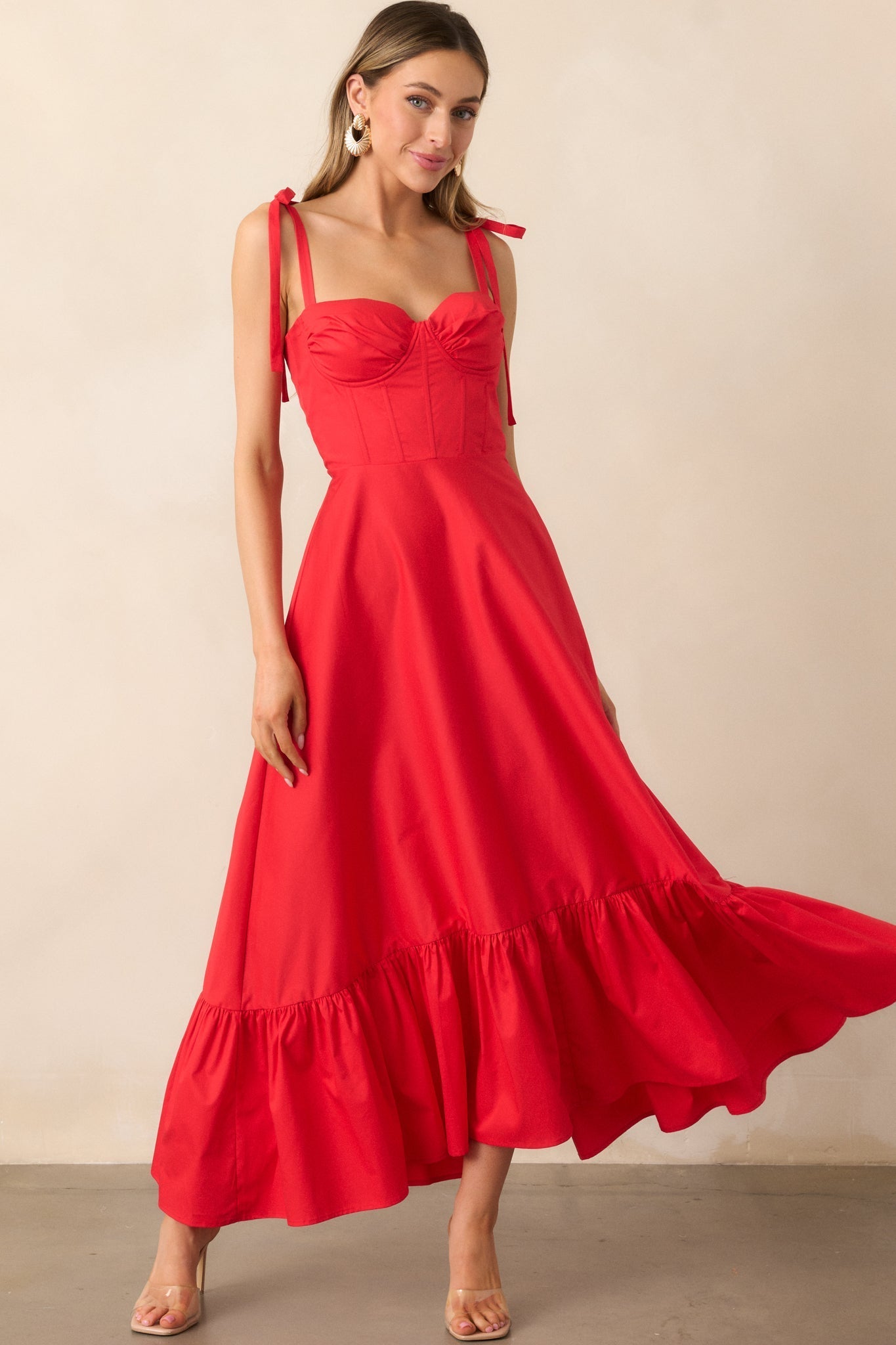 The Best Is Yet To Come Red Padded Bustier Maxi Dress