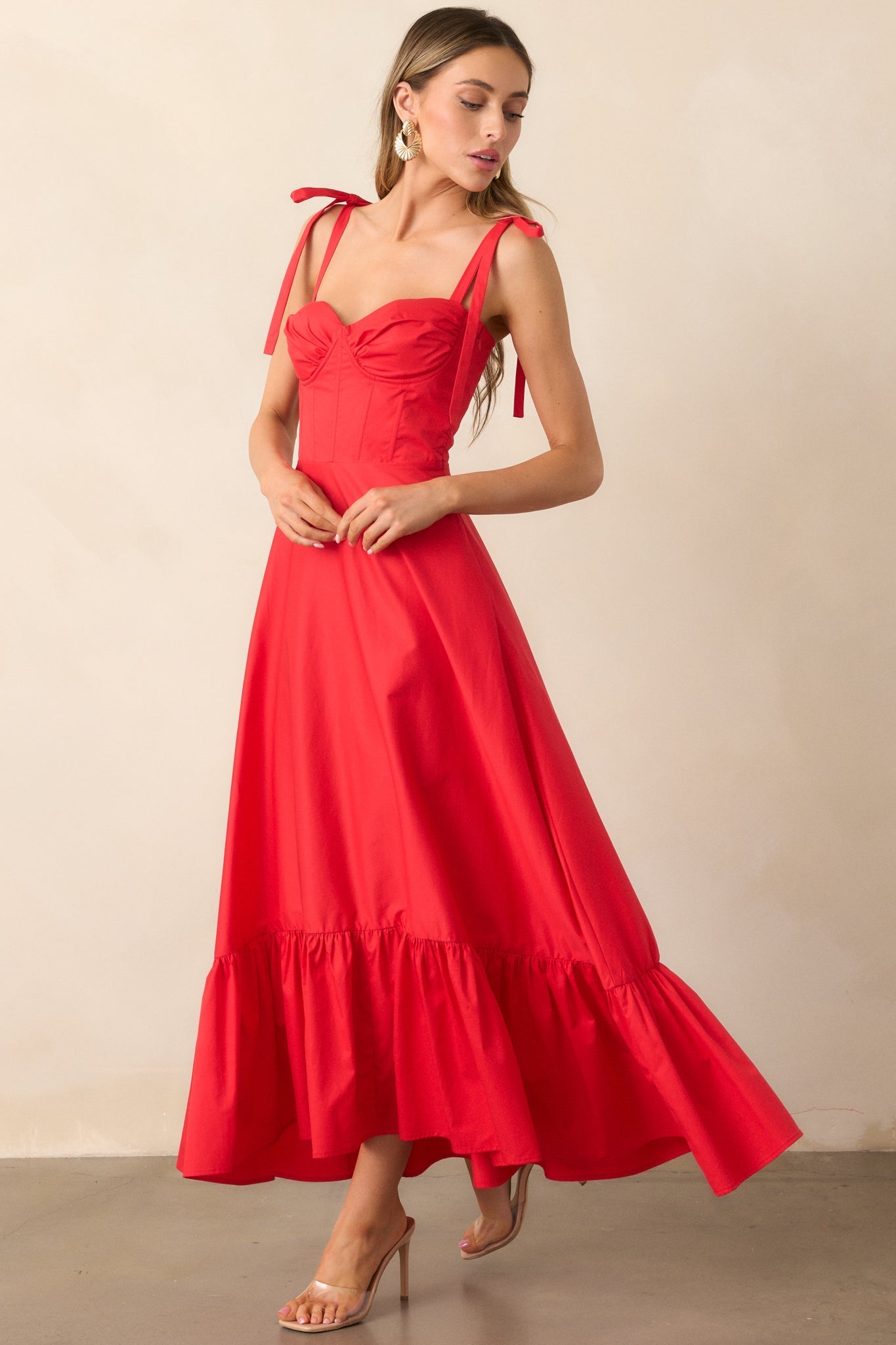 The Best Is Yet To Come Red Padded Bustier Maxi Dress
