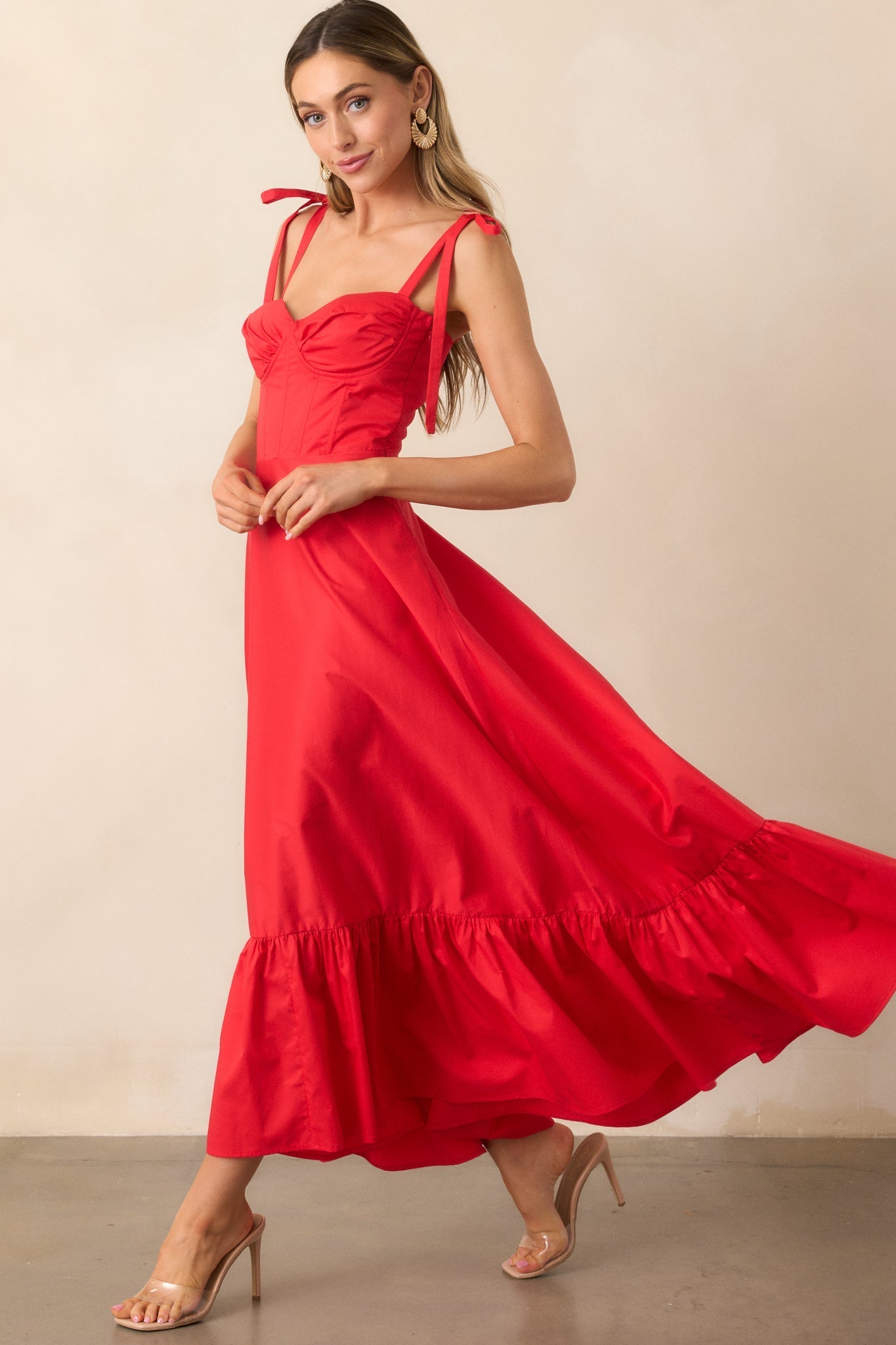 The Best Is Yet To Come Red Padded Bustier Maxi Dress