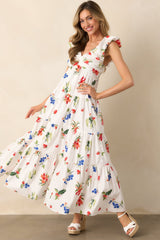 In The Breeze White Cotton Coastal Print Maxi Dress