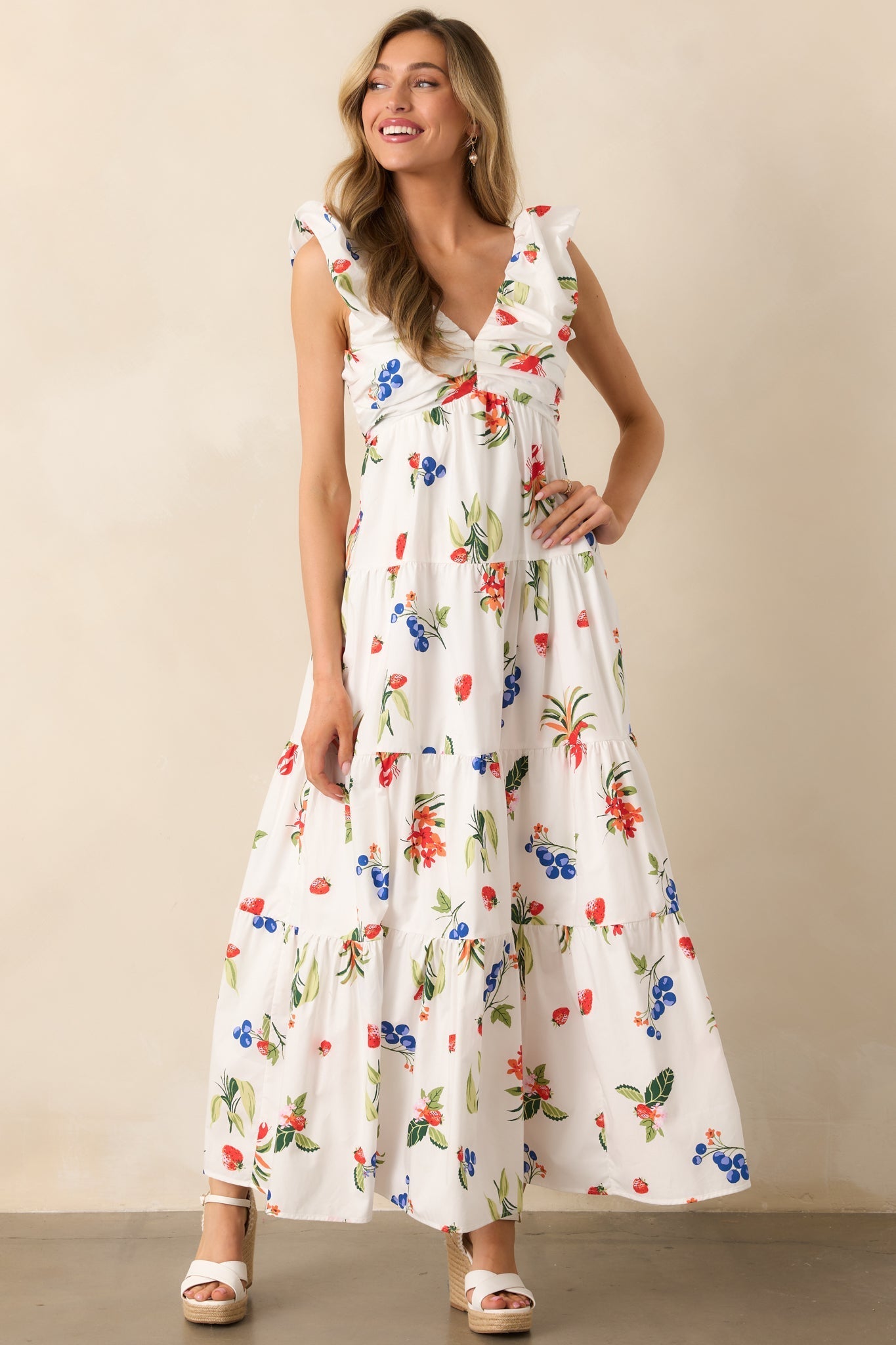 In The Breeze White Cotton Coastal Print Maxi Dress