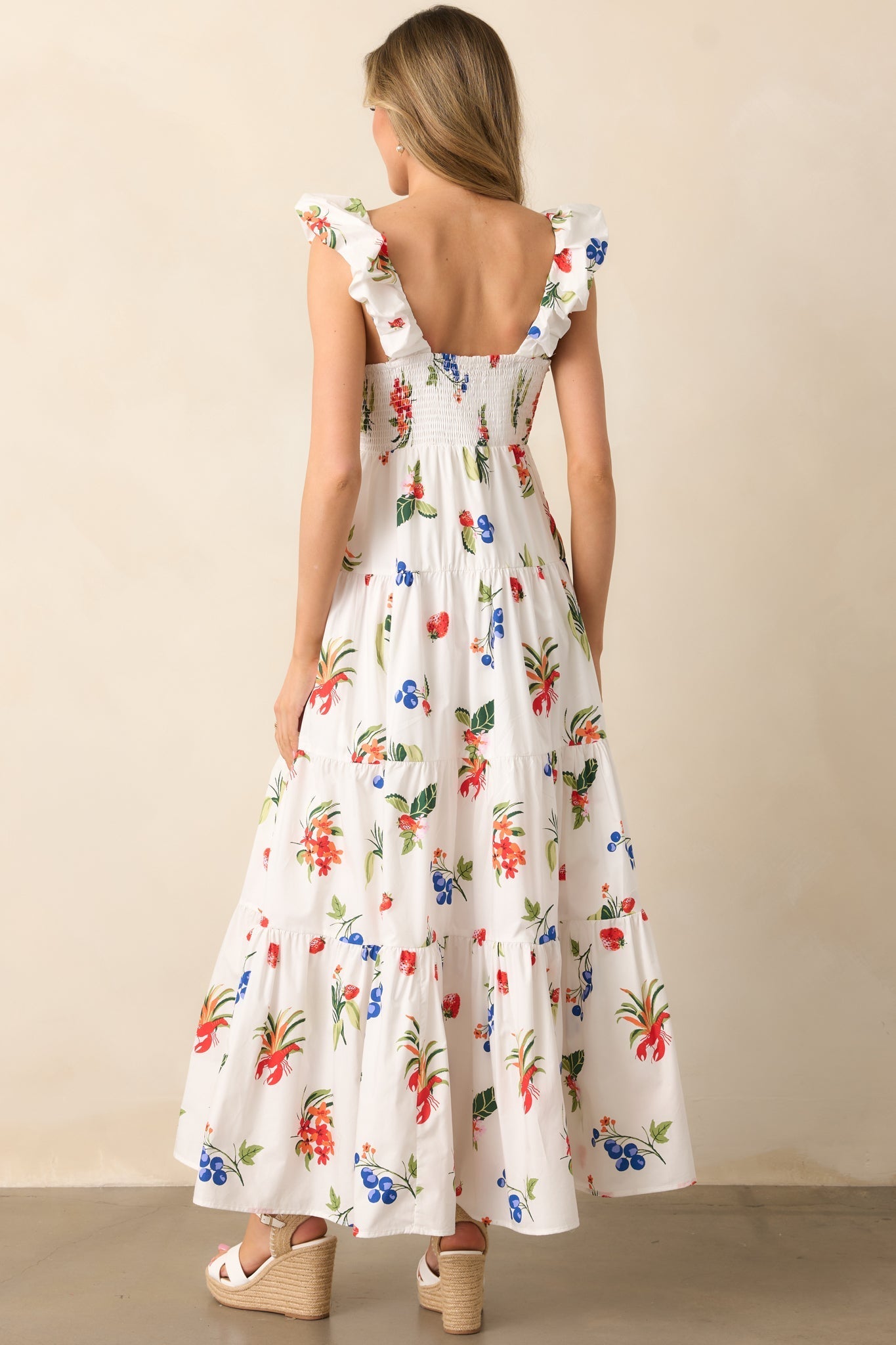 In The Breeze White Cotton Coastal Print Maxi Dress