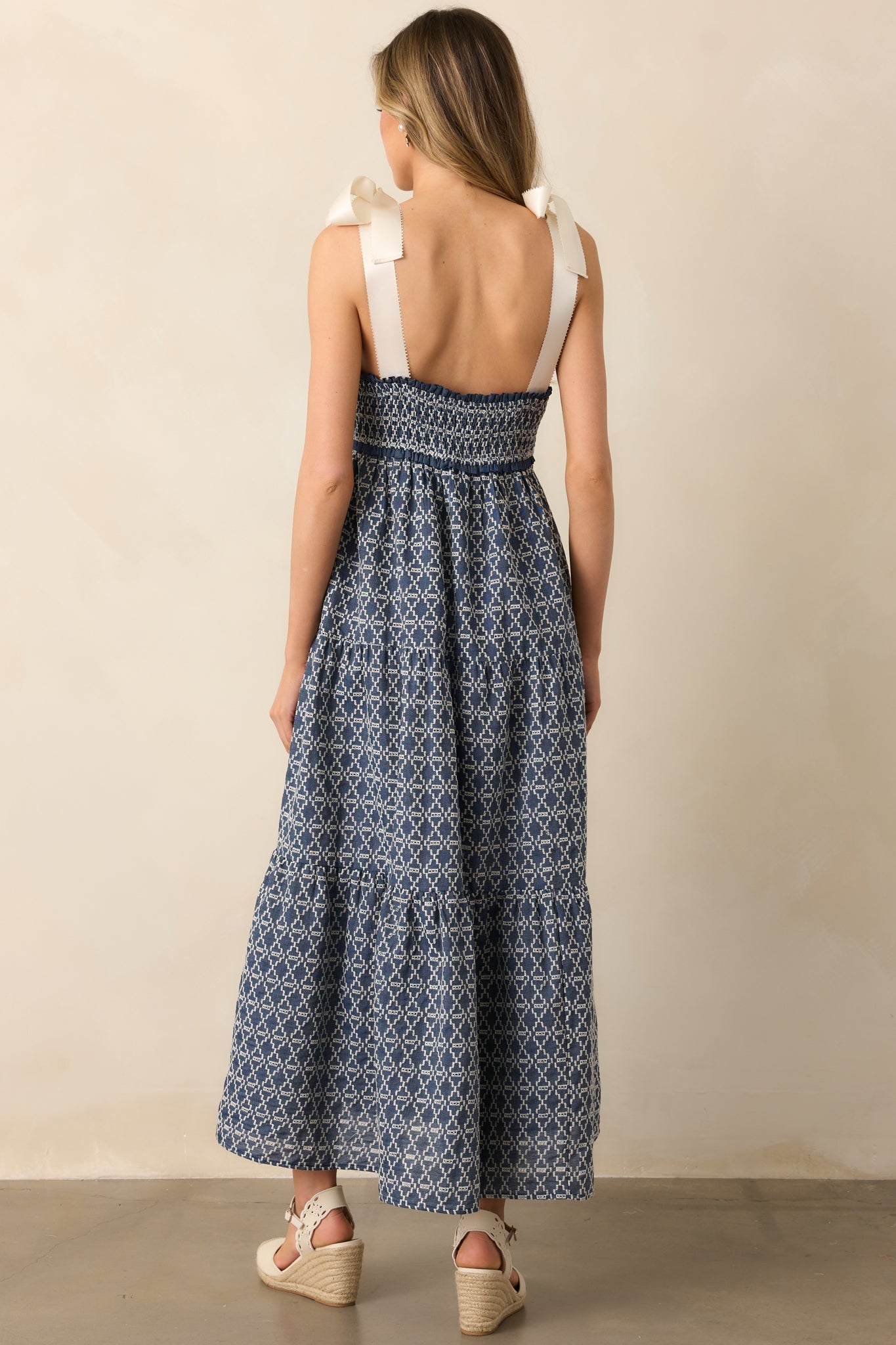 The Felicity Dark Wash Chambray Cotton Embroidered Maxi Dress