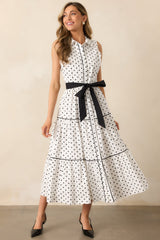 Where We Left Off White Cotton Polka Dot Maxi Shirt Dress