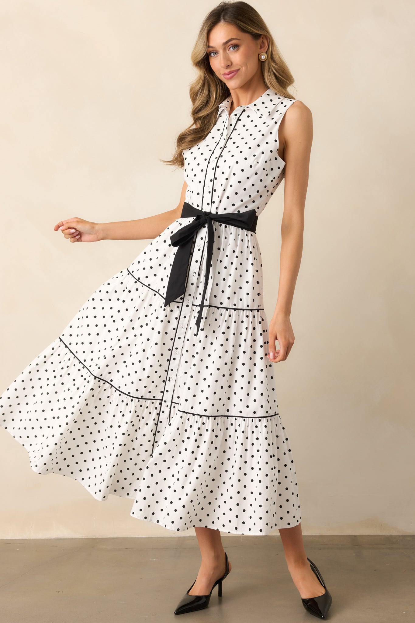 Where We Left Off White Cotton Polka Dot Maxi Shirt Dress