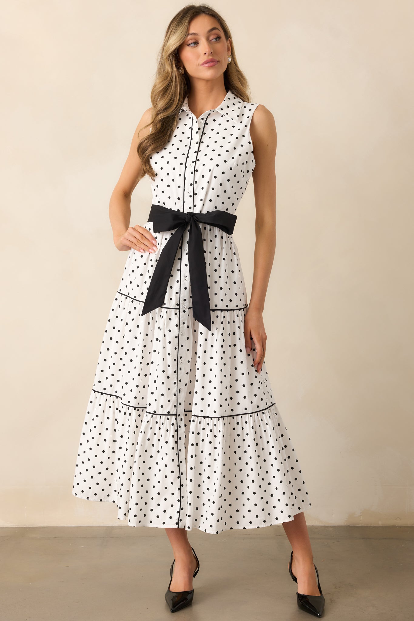 Where We Left Off White Cotton Polka Dot Maxi Shirt Dress