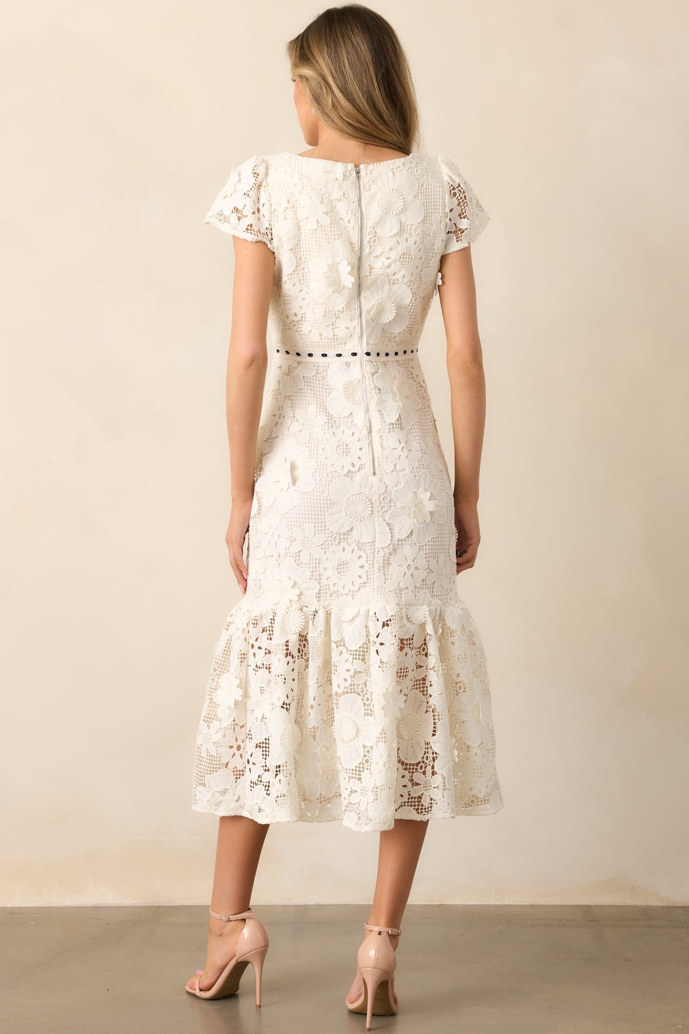Made You Look Ivory Floral Embroidered Midi Dress