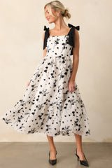 Right On Time Black Floral Embroidered Midi Dress