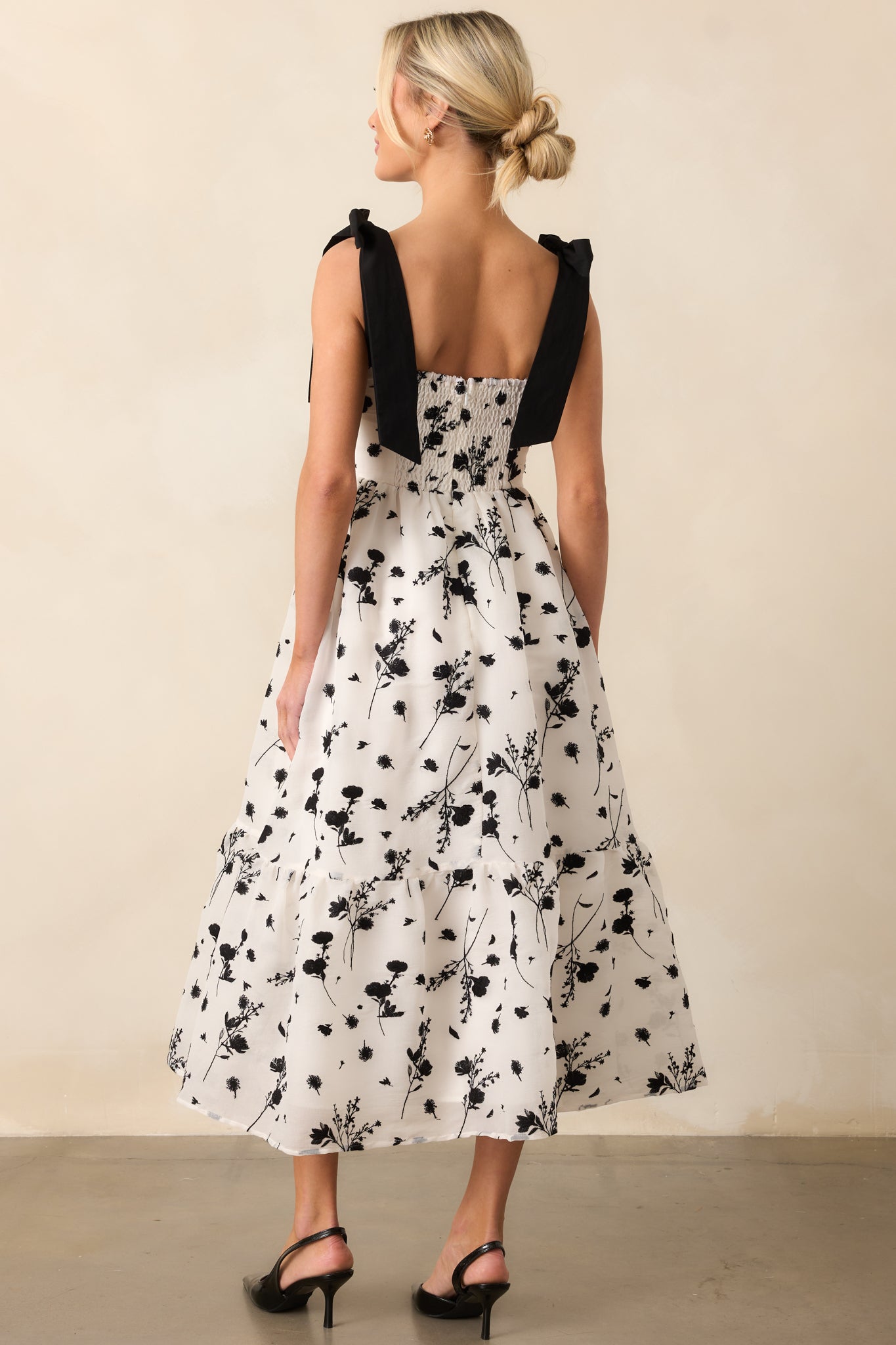 Right On Time Black Floral Embroidered Midi Dress