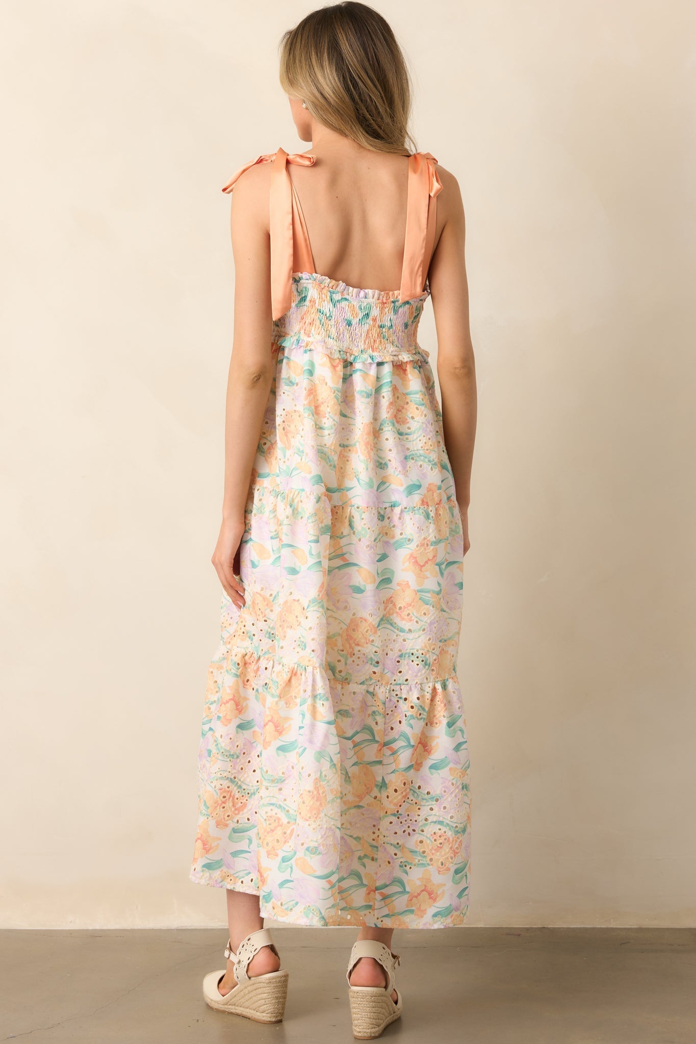 At First Glance Light Orange Embroidered Eyelet Maxi Dress