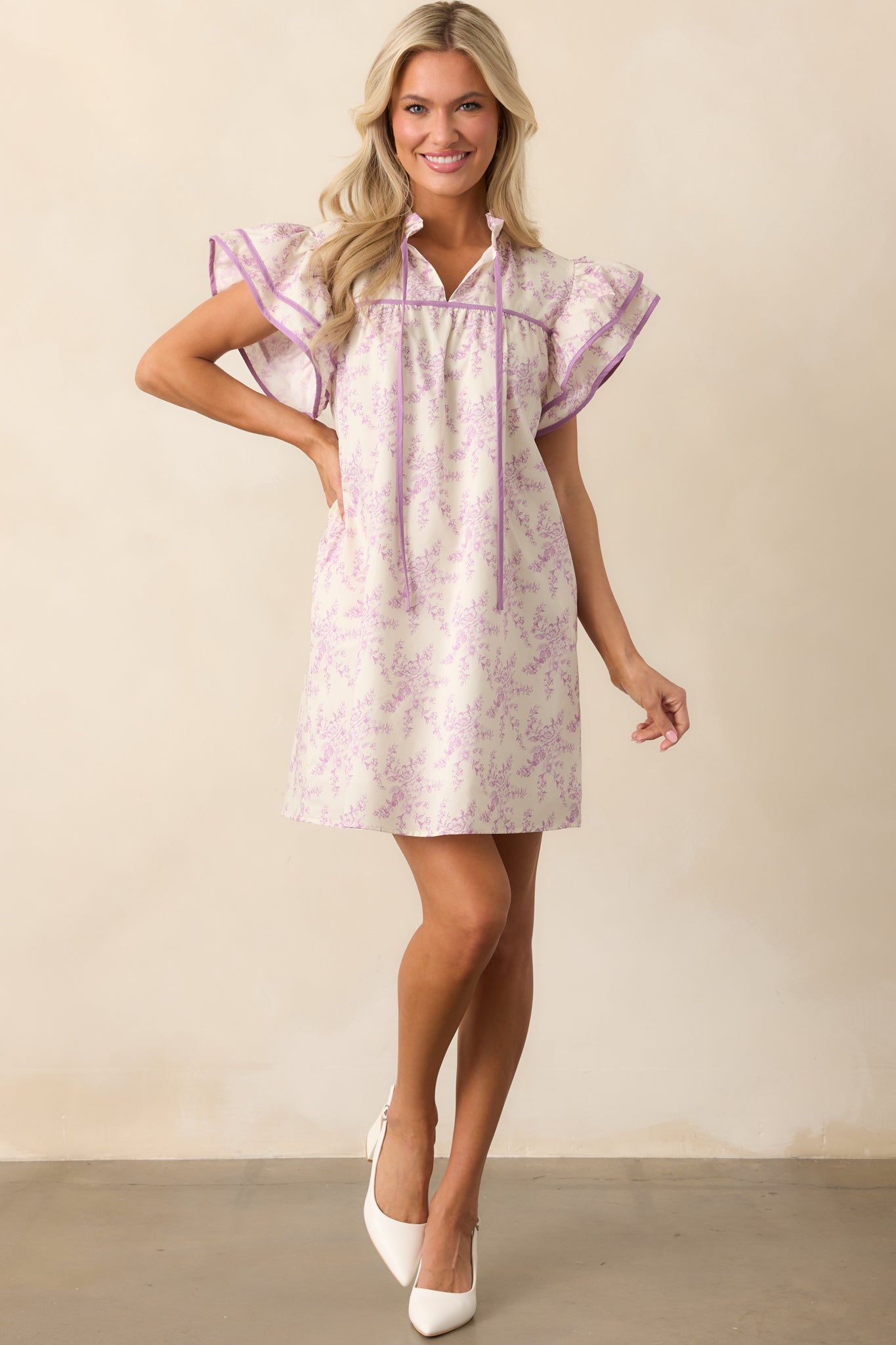 Perfect Timing Cotton Lavender Toile Mini Dress