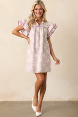 Perfect Timing Cotton Lavender Toile Mini Dress