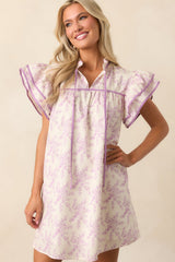 Perfect Timing Cotton Lavender Toile Mini Dress