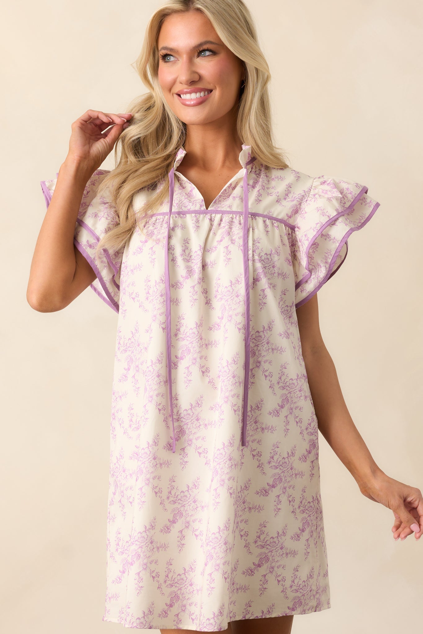 Perfect Timing Cotton Lavender Toile Mini Dress