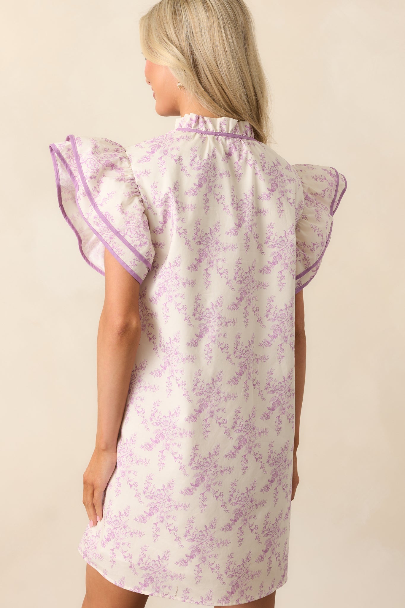 Perfect Timing Cotton Lavender Toile Mini Dress