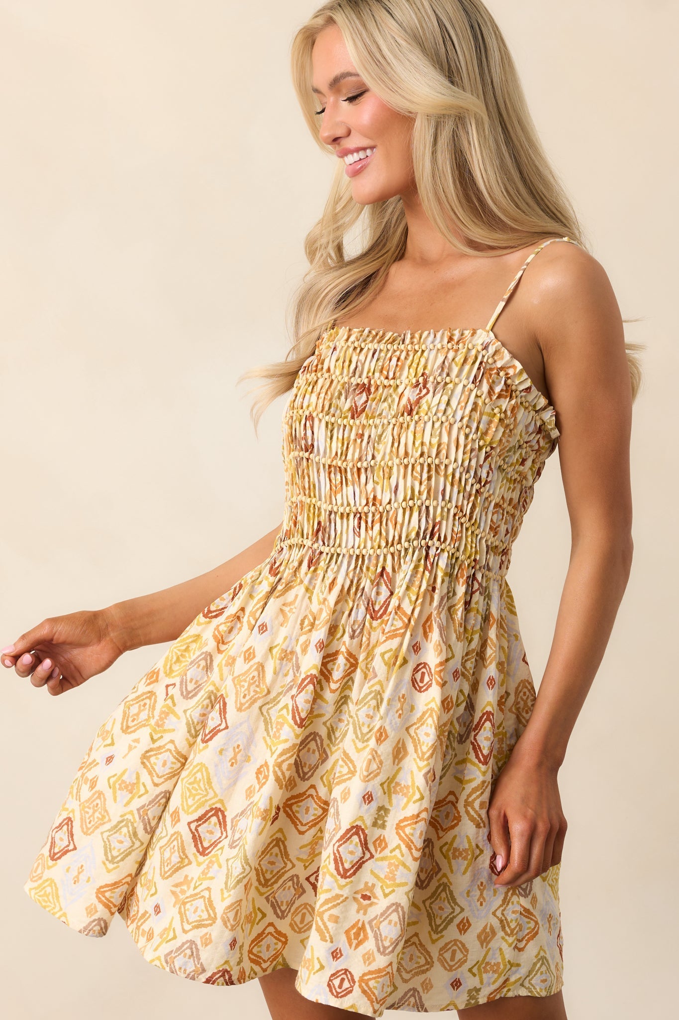 Oceanic Opulence Beige Multi Print Mini Dress