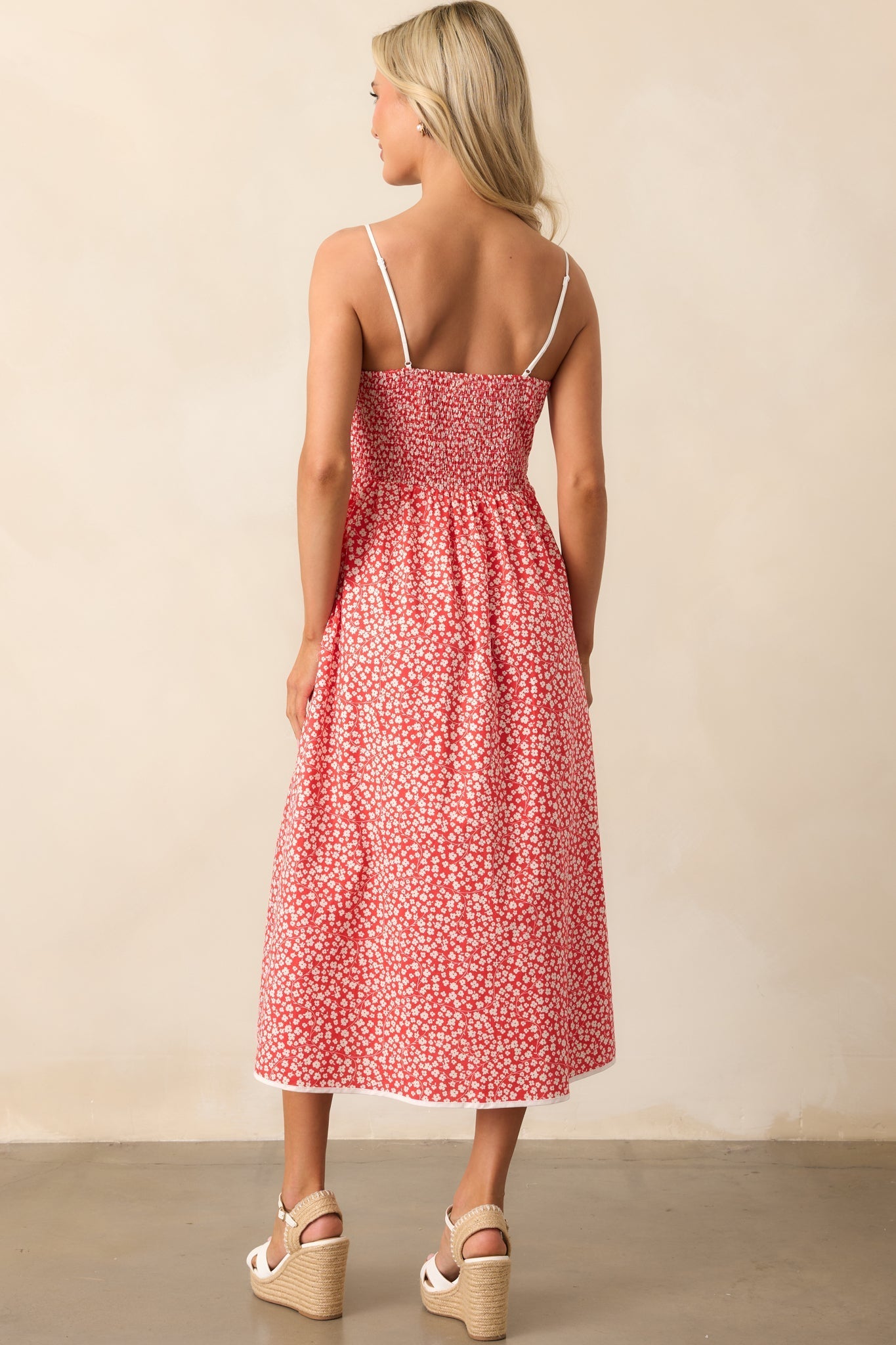 Memories Being Made Red Floral Sleeveless Midi Dress