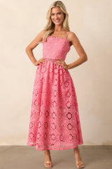 Sweet Moments Pink Coral Floral Embroidered Maxi Dress